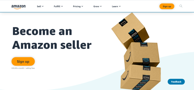 A screenshot from Amazon's website that contains information on how to become an Amazon seller.