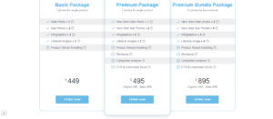 A screenshot of photography packages offered by Clickperbox.
