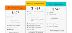 A screenshot of the pricing page for photography company Kenji ROI.