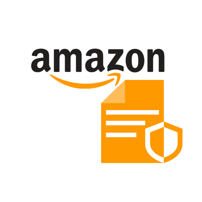 Amazon's logo with an insurance symbol underneath it.